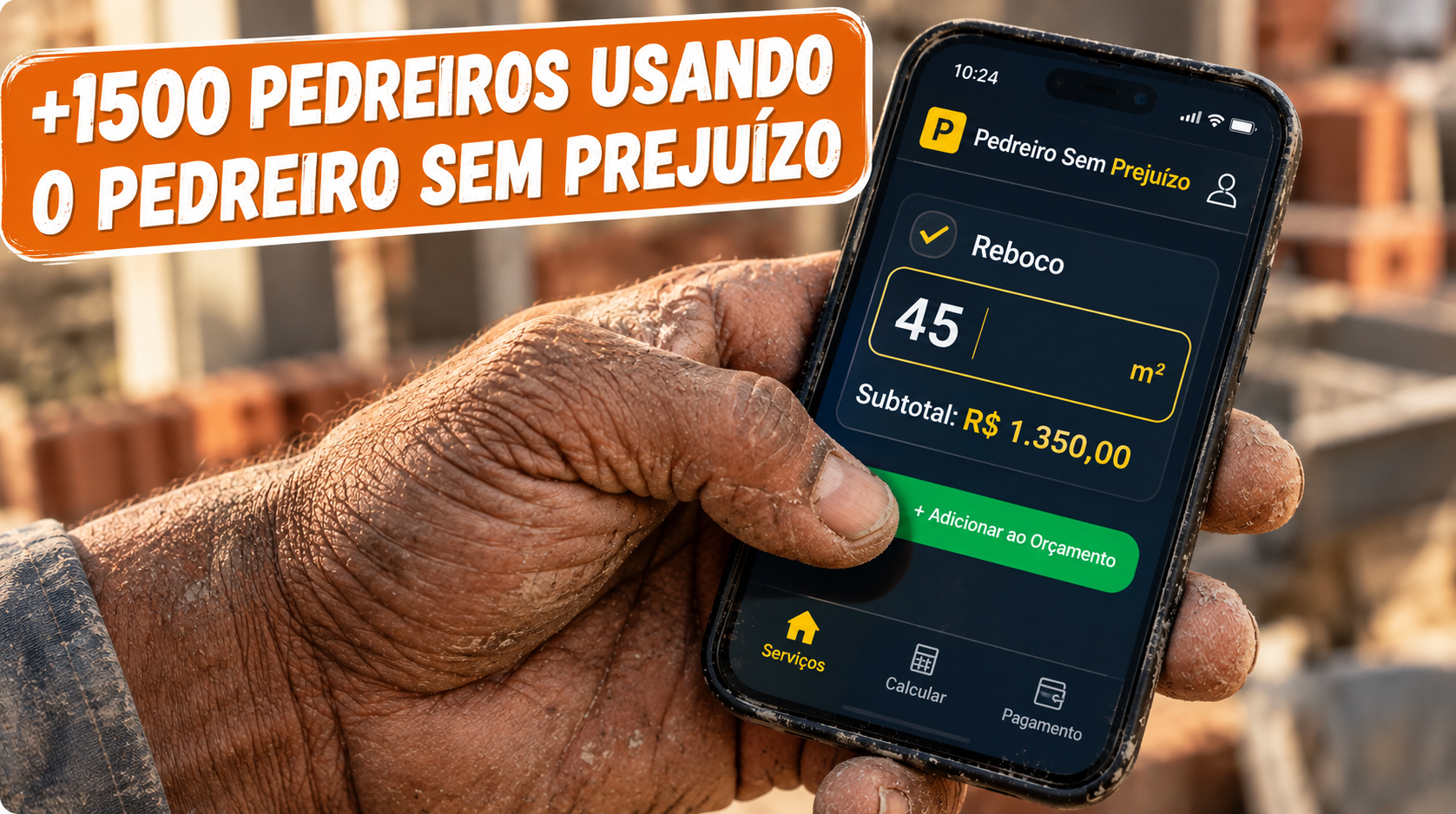 As três telas do aplicativo: serviços, medidas e orçamento